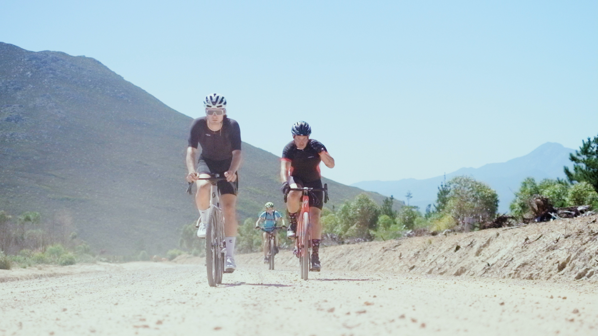 Group of cyclists on a gravel bike tour in the Overberg, Western Cape